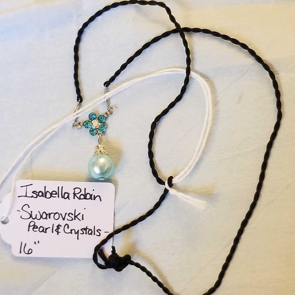 NWT Handmade Necklace Blue Swarovski Pearl - Picture 3 of 7